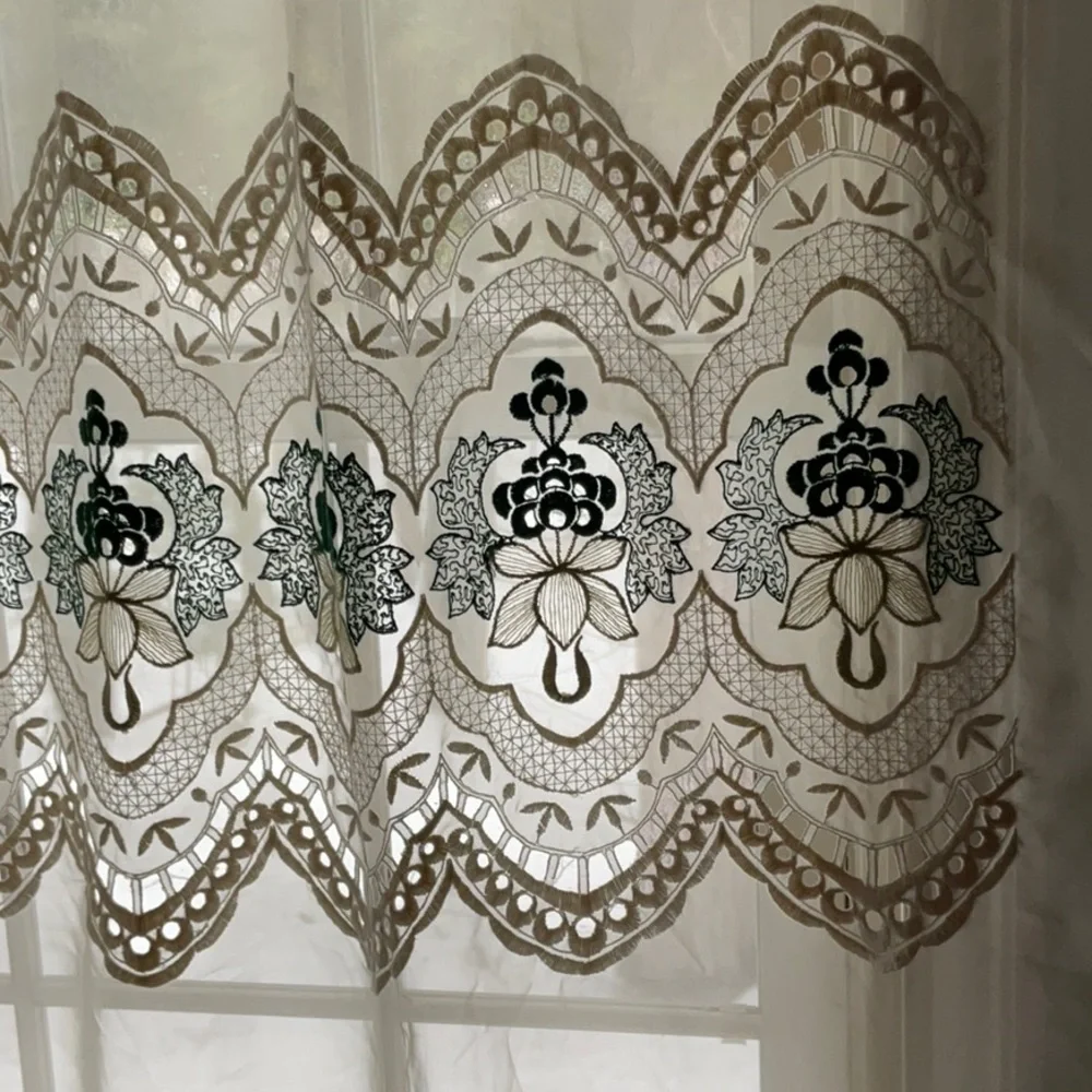 Vintage Elegant Cream and Green Lace Embroidered Curtain
